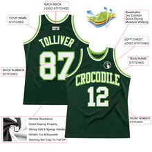 Load image into Gallery viewer, Custom Hunter Green White-Neon Green Authentic Throwback Basketball Jersey
