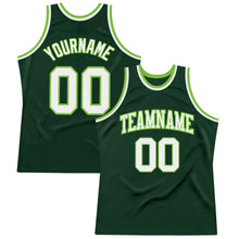Load image into Gallery viewer, Custom Hunter Green White-Neon Green Authentic Throwback Basketball Jersey
