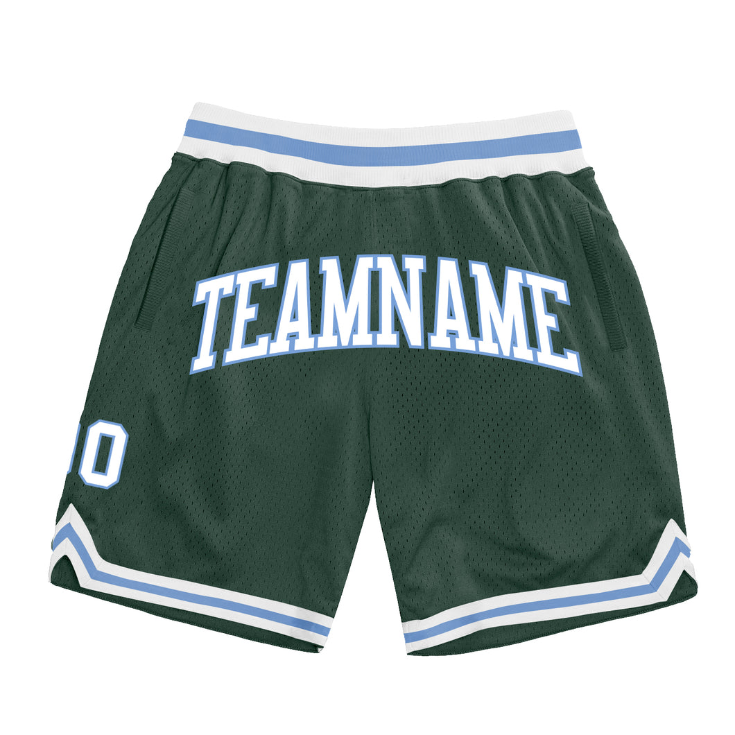 Custom Hunter Green White-Light Blue Authentic Throwback Basketball Shorts