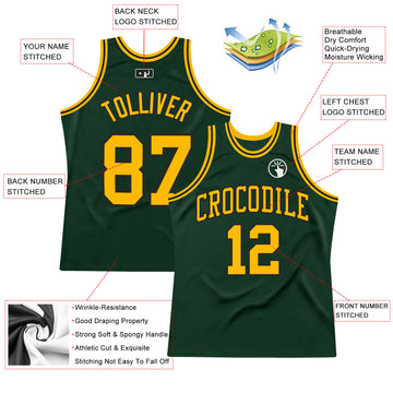 Custom Hunter Green Gold-Black Authentic Throwback Basketball Jersey