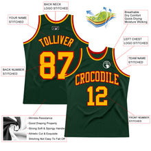 Load image into Gallery viewer, Custom Hunter Green Gold-Red Authentic Throwback Basketball Jersey
