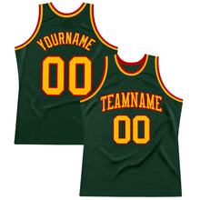 Load image into Gallery viewer, Custom Hunter Green Gold-Red Authentic Throwback Basketball Jersey
