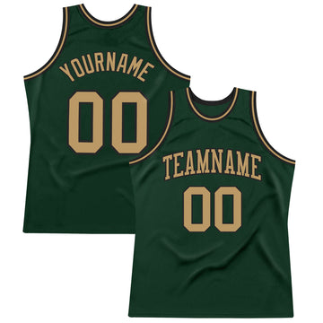 Custom Hunter Green Old Gold-Black Authentic Throwback Basketball Jersey