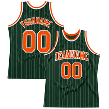 Load image into Gallery viewer, Custom Hunter Green White Pinstripe Orange Authentic Basketball Jersey
