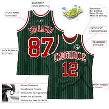 Load image into Gallery viewer, Custom Hunter Green White Pinstripe Red Authentic Basketball Jersey
