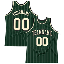 Load image into Gallery viewer, Custom Hunter Green White Pinstripe Cream-Black Authentic Basketball Jersey
