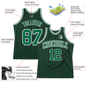 Custom Hunter Green White Pinstripe Kelly Green Authentic Basketball Jersey