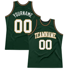 Load image into Gallery viewer, Custom Hunter Green White Old Gold-Black Authentic Throwback Basketball Jersey
