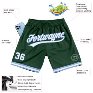 Custom Hunter Green White-Light Blue Authentic Throwback Basketball Shorts