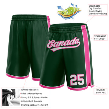 Custom Hunter Green White-Pink Authentic Basketball Shorts
