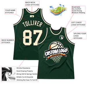 Custom Hunter Green Cream-Black Authentic Throwback Basketball Jersey