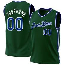 Load image into Gallery viewer, Custom Hunter Green Royal-White Authentic Throwback Basketball Jersey
