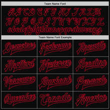 Load image into Gallery viewer, Custom Black Black-Red Bomber Full-Snap Varsity Letterman Jacket
