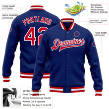 Load image into Gallery viewer, Custom Royal Red-White Bomber Full-Snap Varsity Letterman Jacket
