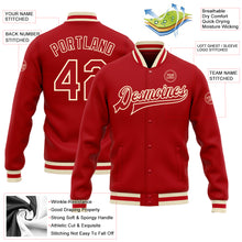 Load image into Gallery viewer, Custom Red Red-Cream Bomber Full-Snap Varsity Letterman Jacket
