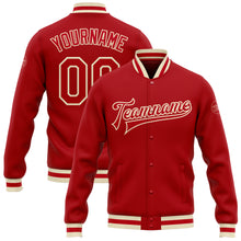 Load image into Gallery viewer, Custom Red Red-Cream Bomber Full-Snap Varsity Letterman Jacket
