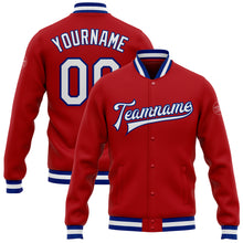 Load image into Gallery viewer, Custom Red White-Royal Bomber Full-Snap Varsity Letterman Jacket
