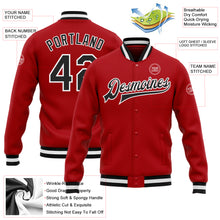 Load image into Gallery viewer, Custom Red Black-White Bomber Full-Snap Varsity Letterman Jacket
