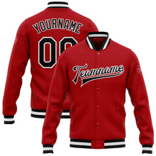 Load image into Gallery viewer, Custom Red Black-White Bomber Full-Snap Varsity Letterman Jacket
