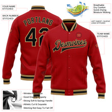 Load image into Gallery viewer, Custom Red Black-Old Gold Bomber Full-Snap Varsity Letterman Jacket
