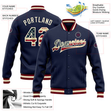 Load image into Gallery viewer, Custom Navy Vintage USA Flag-Cream Bomber Full-Snap Varsity Letterman Jacket
