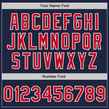 Load image into Gallery viewer, Custom Navy Red-White Bomber Full-Snap Varsity Letterman Jacket
