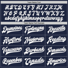 Load image into Gallery viewer, Custom Navy White-Gray Bomber Full-Snap Varsity Letterman Jacket
