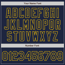 Load image into Gallery viewer, Custom Navy Navy-Gold Bomber Full-Snap Varsity Letterman Jacket
