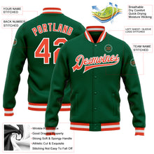 Load image into Gallery viewer, Custom Kelly Green Orange-White Bomber Full-Snap Varsity Letterman Jacket
