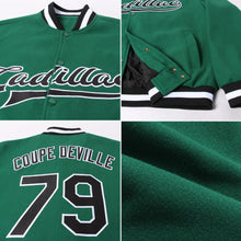 Load image into Gallery viewer, Custom Kelly Green Black-White Bomber Full-Snap Varsity Letterman Jacket
