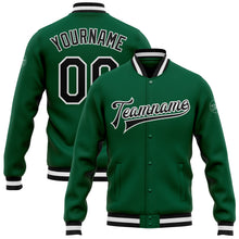 Load image into Gallery viewer, Custom Kelly Green Black-White Bomber Full-Snap Varsity Letterman Jacket
