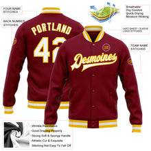 Load image into Gallery viewer, Custom Crimson White-Gold Bomber Full-Snap Varsity Letterman Jacket
