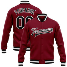 Load image into Gallery viewer, Custom Crimson Black-White Bomber Full-Snap Varsity Letterman Jacket
