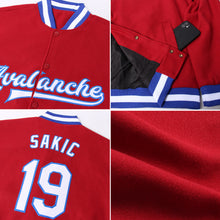 Load image into Gallery viewer, Custom Crimson White-Royal Bomber Full-Snap Varsity Letterman Jacket
