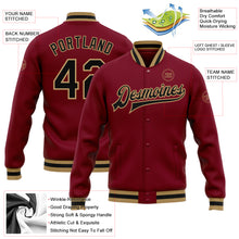 Load image into Gallery viewer, Custom Crimson Black-Old Gold Bomber Full-Snap Varsity Letterman Jacket
