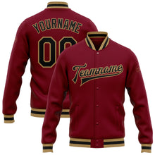 Load image into Gallery viewer, Custom Crimson Black-Old Gold Bomber Full-Snap Varsity Letterman Jacket
