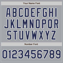 Load image into Gallery viewer, Custom Gray Navy-White Bomber Full-Snap Varsity Letterman Jacket
