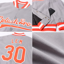 Load image into Gallery viewer, Custom Gray Orange-White Bomber Full-Snap Varsity Letterman Jacket
