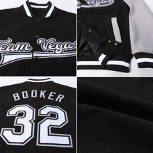 Load image into Gallery viewer, Custom Black White-Gray Bomber Full-Snap Varsity Letterman Two Tone Jacket
