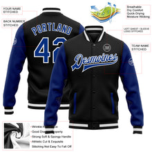 Load image into Gallery viewer, Custom Black Royal-White Bomber Full-Snap Varsity Letterman Two Tone Jacket
