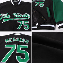 Load image into Gallery viewer, Custom Black Kelly Green-White Bomber Full-Snap Varsity Letterman Two Tone Jacket

