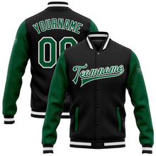 Load image into Gallery viewer, Custom Black Kelly Green-White Bomber Full-Snap Varsity Letterman Two Tone Jacket
