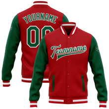 Load image into Gallery viewer, Custom Red Kelly Green-White Bomber Full-Snap Varsity Letterman Two Tone Jacket
