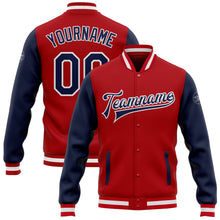 Load image into Gallery viewer, Custom Red Navy-White Bomber Full-Snap Varsity Letterman Two Tone Jacket
