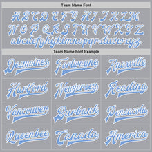 Load image into Gallery viewer, Custom Gray Light Blue-White Bomber Full-Snap Varsity Letterman Two Tone Jacket
