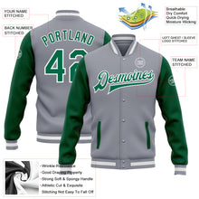 Load image into Gallery viewer, Custom Gray Kelly Green-White Bomber Full-Snap Varsity Letterman Two Tone Jacket

