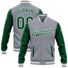 Load image into Gallery viewer, Custom Gray Kelly Green-White Bomber Full-Snap Varsity Letterman Two Tone Jacket
