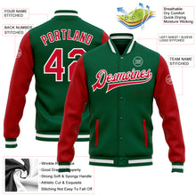Load image into Gallery viewer, Custom Kelly Green Red-White Bomber Full-Snap Varsity Letterman Two Tone Jacket
