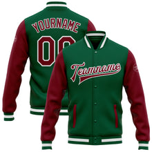 Load image into Gallery viewer, Custom Kelly Green Crimson-White Bomber Full-Snap Varsity Letterman Two Tone Jacket
