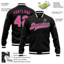 Load image into Gallery viewer, Custom Black Pink-White Bomber Full-Snap Varsity Letterman Jacket
